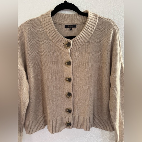 Quince 100% Organic Cotton Button Front Cardigan in speckled beige size medium - Picture 5 of 10
